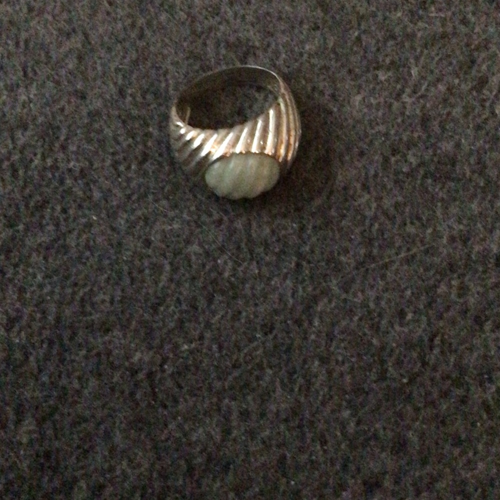 Silver Ring with Jade Green ribbed stone